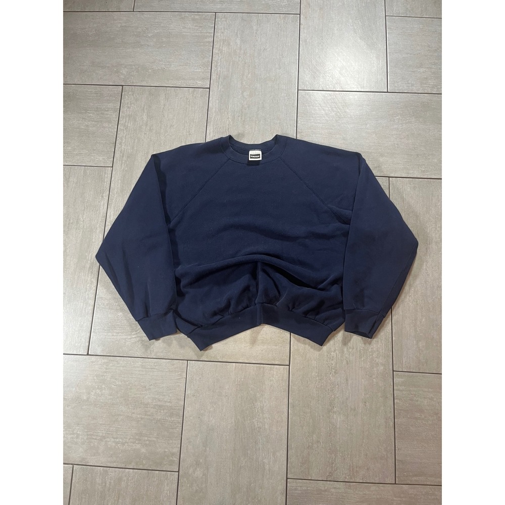 Tultex Vintage Navy Blue Blank Raglan Sweatshirt Made in USA 2XL 1073